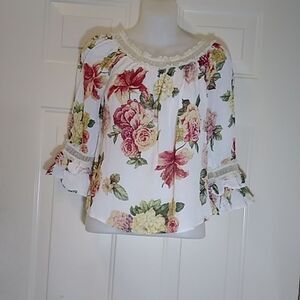 VTG Organza Paris 💯 Viscose Women's Blouse Top Floral Size M
